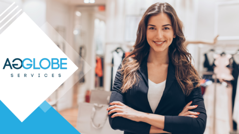 Businesswoman with a retail store background