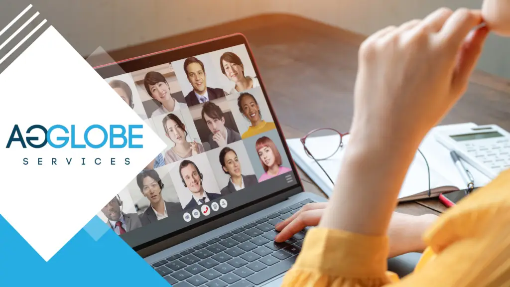 a picture showing a video conference through a laptop that indicates remote work